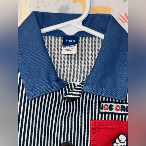 NWT Old Navy Hickory Railroad Stripe Retro Vintage Style Ice Cream Jacket 6-12mo - Picture 2 of 7